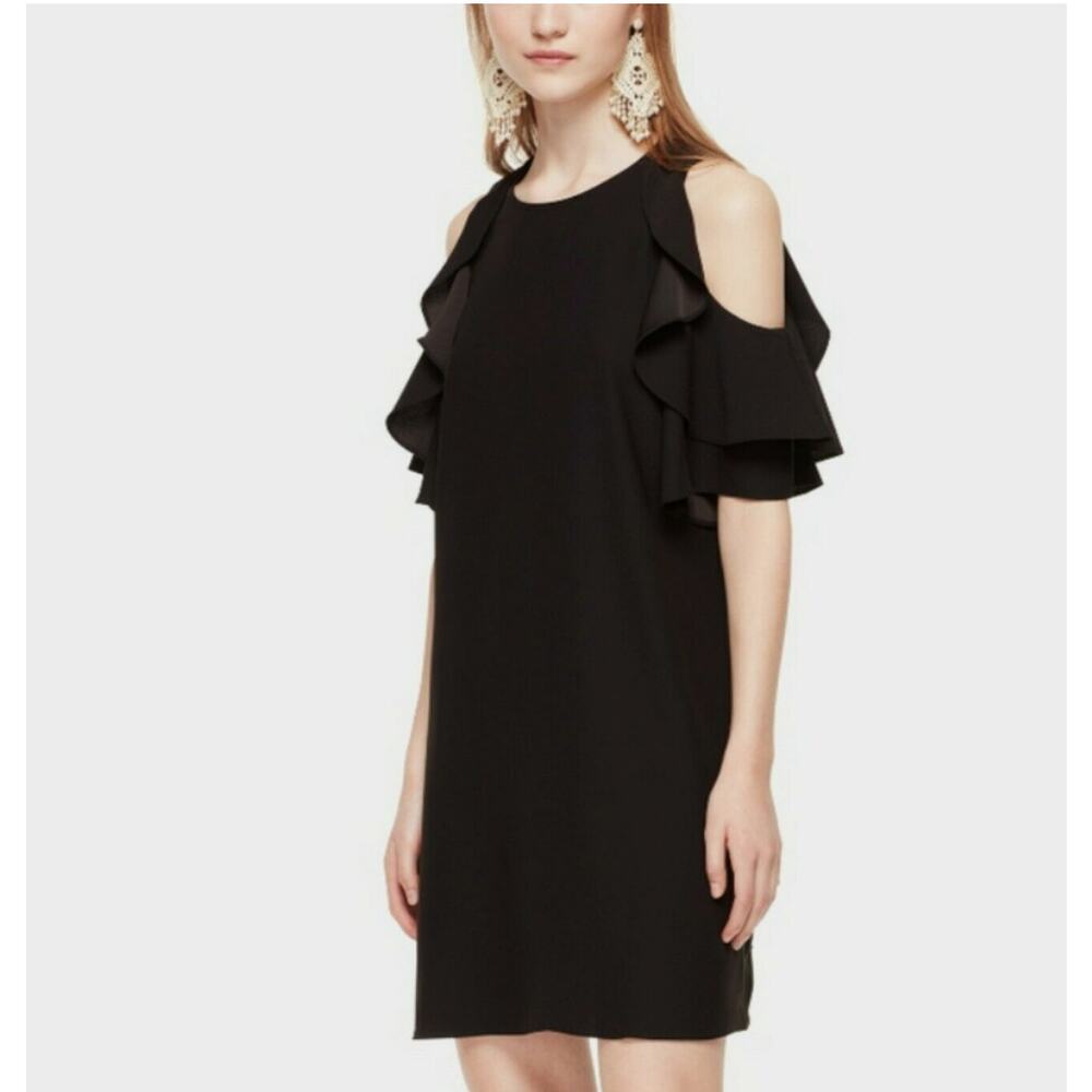 Kate Spade Black Crepe Key Pieces Cold Shoulder Mini Dress Women's Size XS